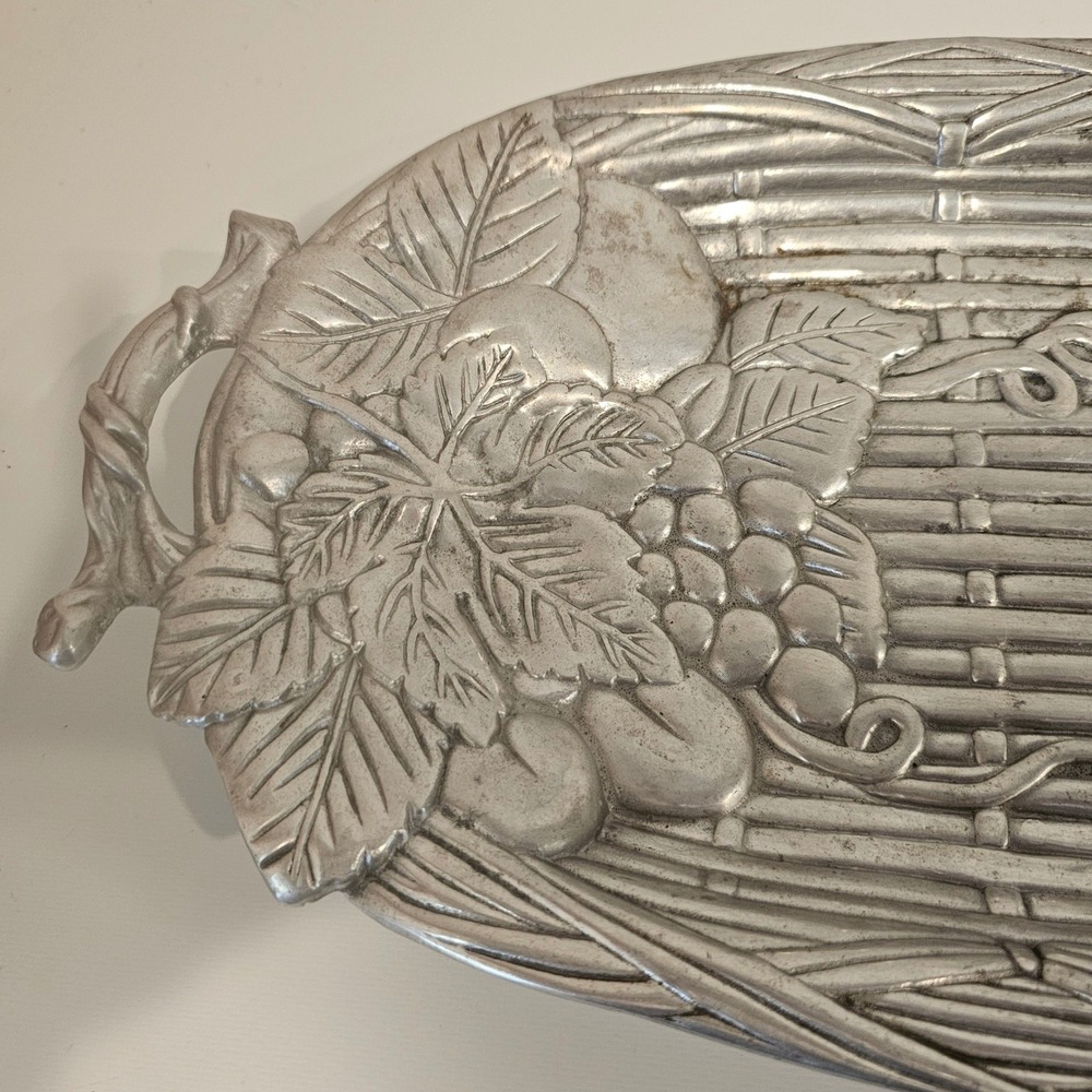 Fitz and Floyd Cast Aluminum Fruit Basketweave Oval Serving Tray with Handles - Picture 5 of 7